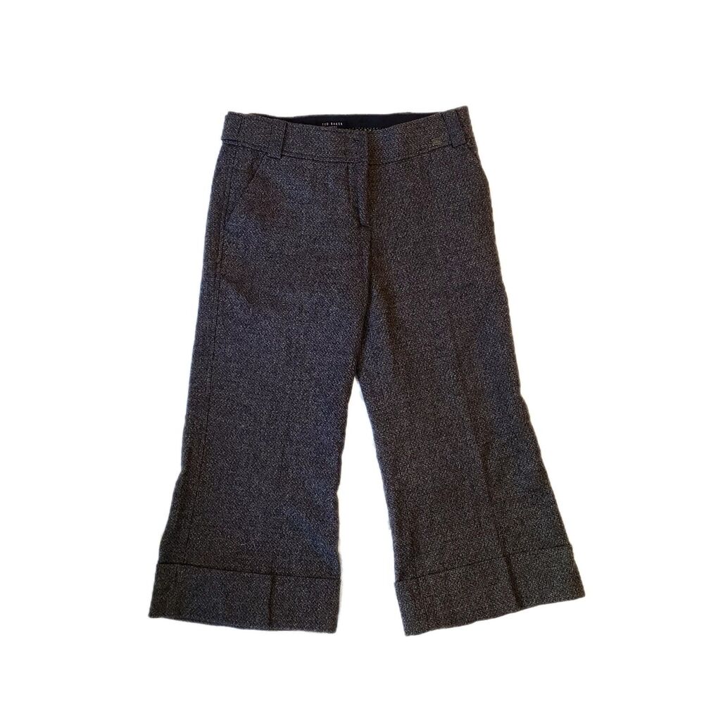 Ted Baker Dark Grey Marled Wool Wide Leg Culotte Pants, Size 4 (XS), EUC